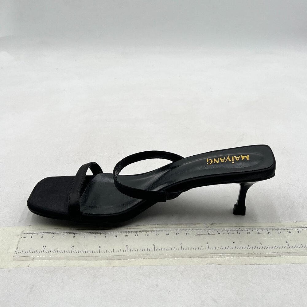 Maiyang Black Chic Open Toe Mules Slip on Mid Heel Slide Sandals Backless Shoes